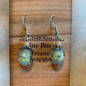 Vintage lamp work beaded earrings, sterling ear wires NWT